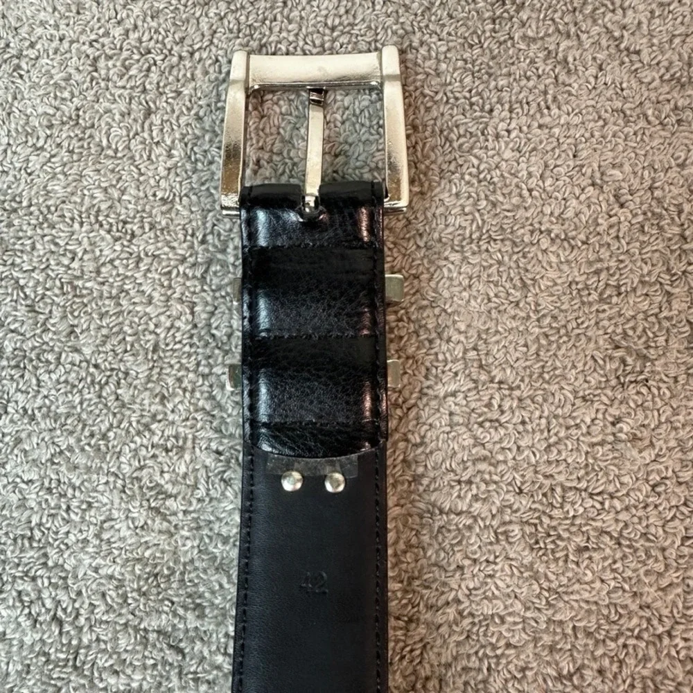 Beverly Hills Polo Club Mens Black Genuine Leather Belt Silver Buckle Size 42